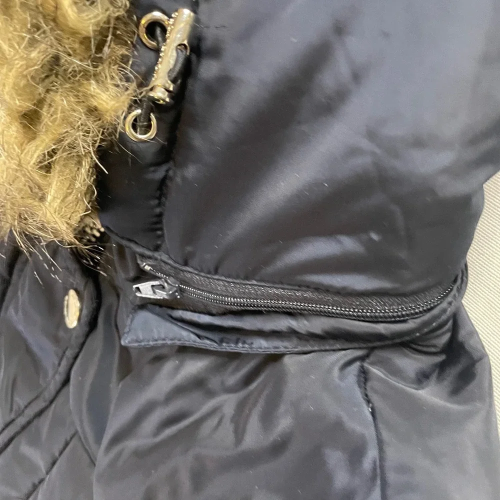 Michael Kors Puffer Parka Womens Medium Navy Blue Belted Faux Fur Hood Down Coat
